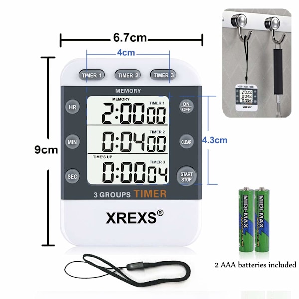 Digital kökstimer magnetisk stoppur med klocka, magnet, 3-nivå volym, LCD-display för matlagning, sport, studier, 2 AAA-batterier