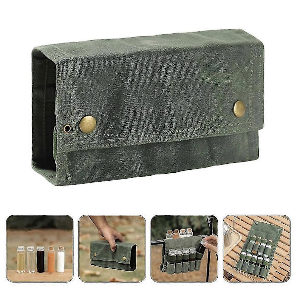 Förvaringsväska för kryddor, flaskorganisatör för utomhuscamping, kryddbehållare Army Green