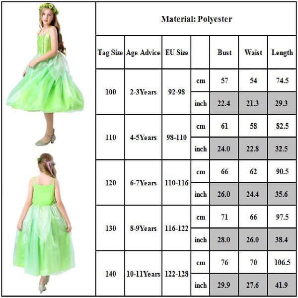 Barnflicka Halloween Peter Pan Tingeling Fe Cosplay Klänning 100cm