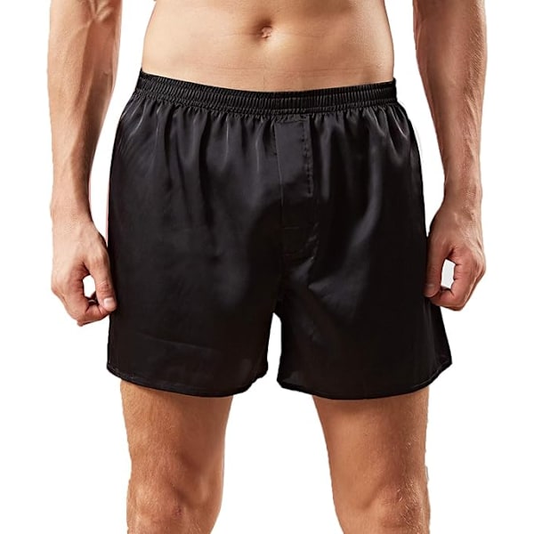 Mäns Satin Boxer Shorts Silke Pyjama Byxor Lounge Sovshorts Svart Black 3XL