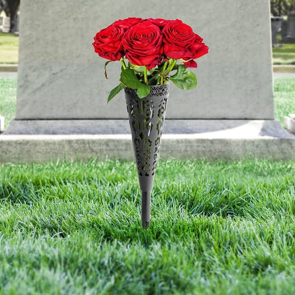 2-delad gravvas med blomhållare Black