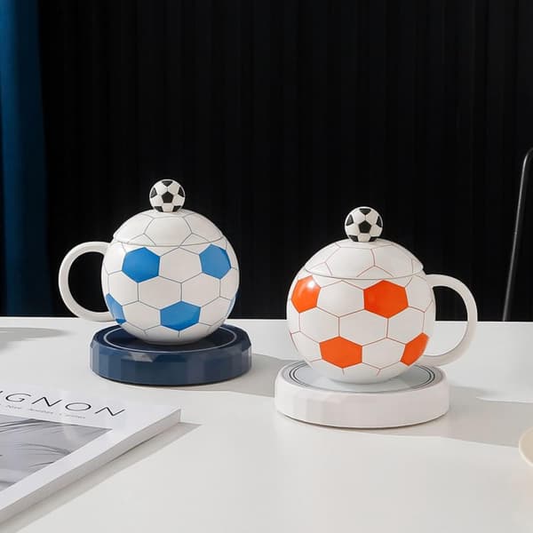 Söt mugg, unik keramisk kaffemugg med lock och sked, rolig mugg A4