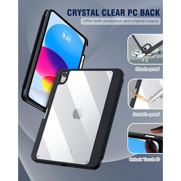 Fodral för iPad (A16) 11:e generationen 11 tum 2025, med pennhållare, Slim skyddsfodral med transparent baksida, Auto Wake/Sleep Svart iPad(A16)11 11（2025） Black