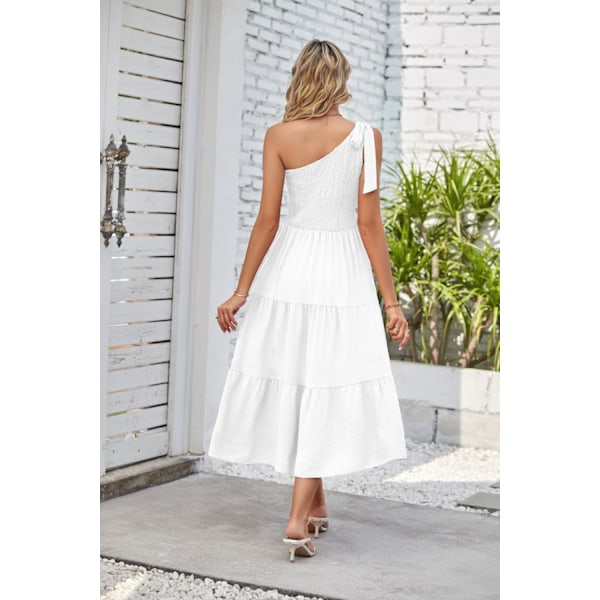 Axelbandslös Ruffle Edge Flowy Boho Maxiklänningar (Vit L)