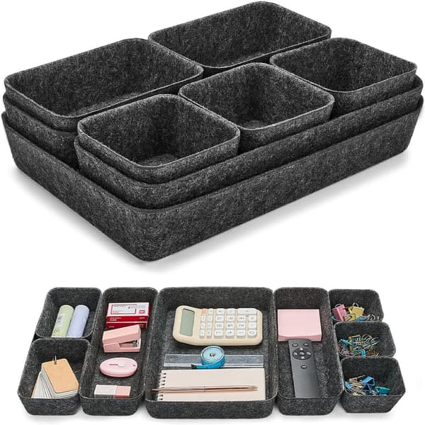 8-pak filt skuffeindsats opbevaringsboks organizer til makeupskuffe, kommode og kontor Dark Grey