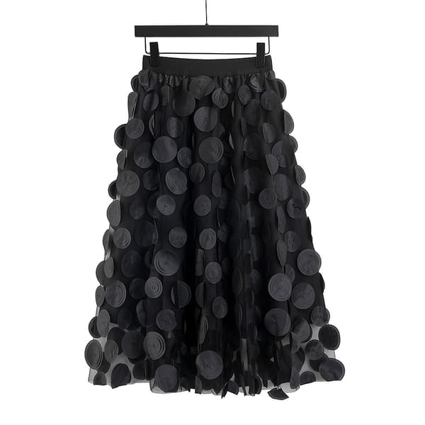 Customs Skjørt Kvinner 3D Polka Dot Mesh Flowy A-Line Midi Skjørt black