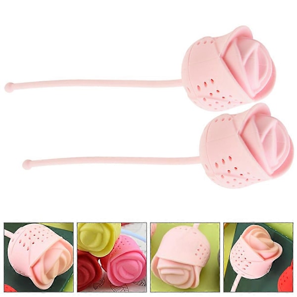 2 st Silikon Tesilar Lös Te Infuser Rosblomma Form Lösbladste Infuser Pink 16.3x4CM