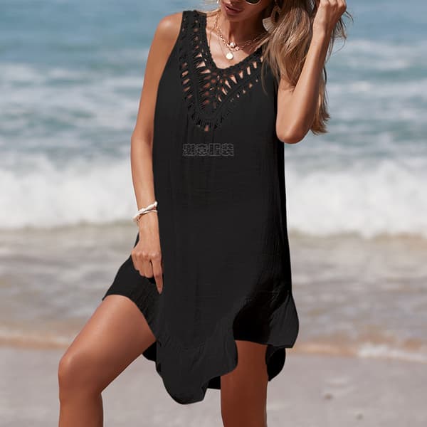 Farverige patchwork pomponer, flæset V-hals pullover, udskåret strand bikini cover-up nederdel 3