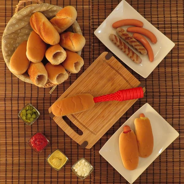 Hotdogger, pølsebrødsbor perfekt til grill og BBQ, ideel størrelse til bratwurst og andre pølser (rød)