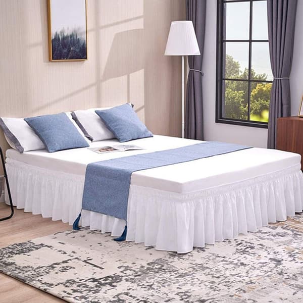 Hvit elastisk sengeteppe med støvklaff, volang, voluminøs, 135*200+38cm