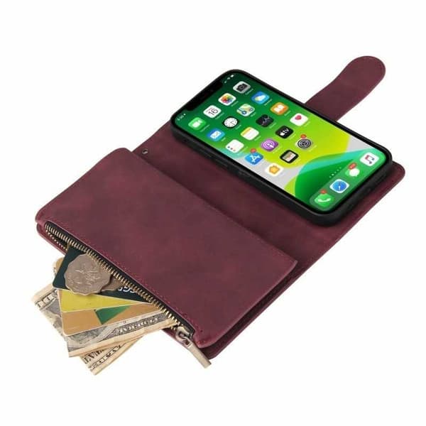 Kompatibelt iPhone 16 Pro Max Multifunktionelt Wallet Case med Lynlås og 8 Rum, Sort