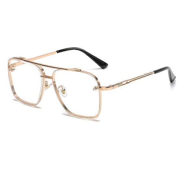 Nya Gradient Solglasögon för Män Mode Metall Stora Ramlösa Solglasögon Märkesdesign Lyx Lunette De Soleil Homme UV400 Guld Transparent As Picture Gold Transparent