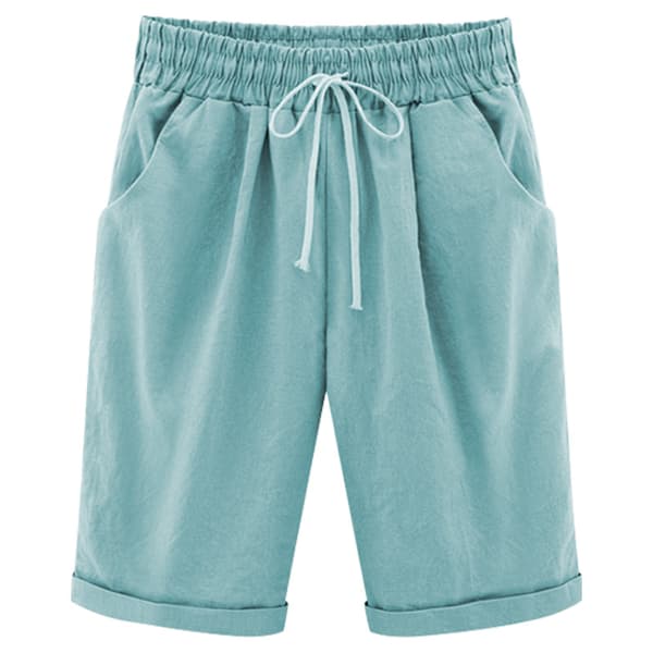 Kvinders bomuldsshorts med blonde og elastisk talje, løs pasform, XL, LYSEBLÅ