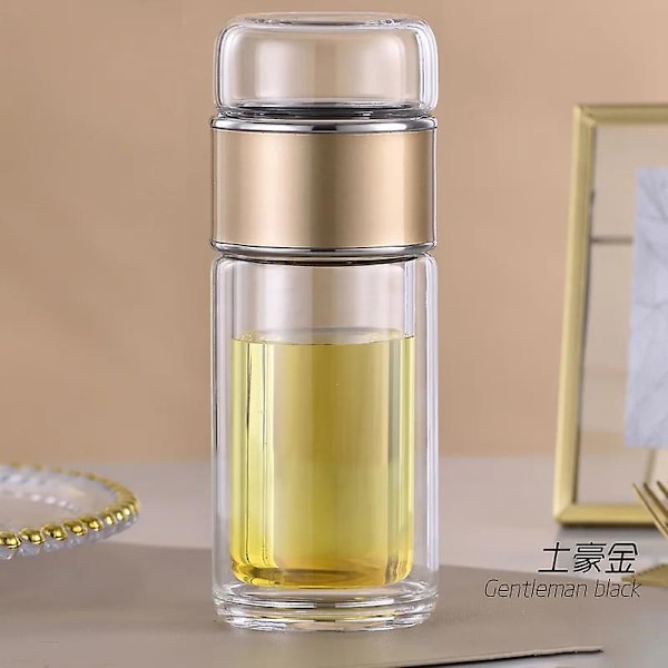 Te Vattenflaska Högt Borosilikatglas Dubbla Lager Te Vattenkopp Infuser Tumbler Dricksartiklar Vatten golden 280ml