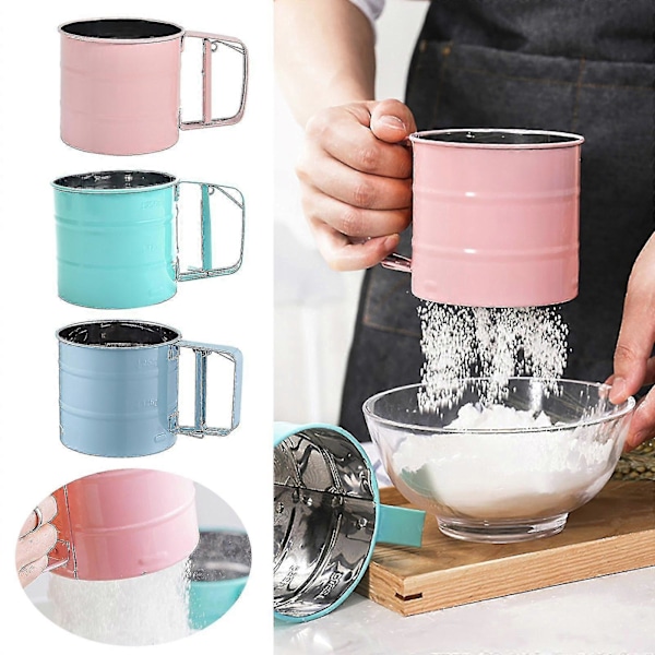Mjölksikt i rostfritt stål Handhållen pudersikt Mesh-sikt Mjölksikt med handpressdesign Köksbakverktyg för bakning Green