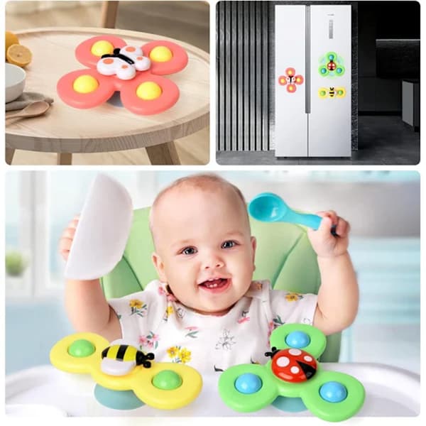 3-pack Fidget Spinner med sugkopp för barn, snurrande leksak