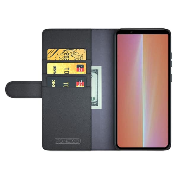 Sony Xperia 5 V Etui Premium Ægte Læder Sort 93