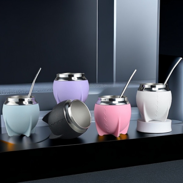 280ml Yerba Mate Kopp, Levereras med 1 Portabel Isoleringshalm, Rostfri Vattenflaska i Lönn Morado