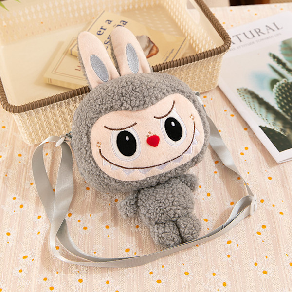 Labubu Söt Crossbody Labubu Tecknad Axelväska Myntväska Barn Kvinnlig Plyschväska, Barnpresent Sidovagn grey