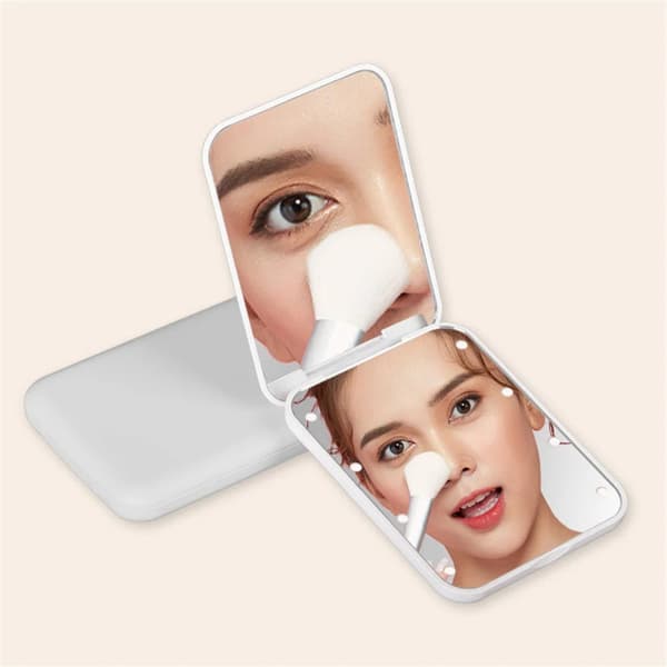 Dobbeltsidet makeup-spejl LED - lys foldbart 2X forstørrelsesspejl Black black