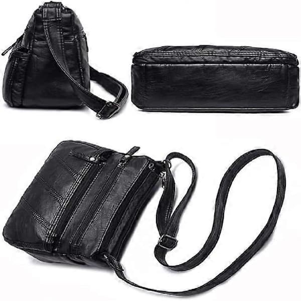Vattenmjuka PU-läderhandväskor och axelväskor för kvinnor Crossbody-väska Cross Body Messenger-väskor Black T2