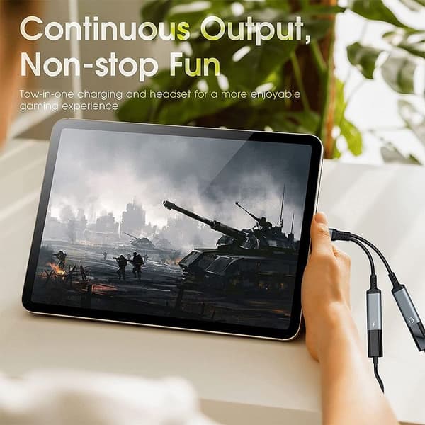USB-C splitter, doble USB-C hodetelefoner og ladeadapter med TA2H-R2L60 grå