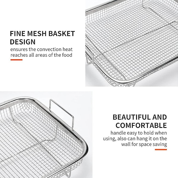 Airfryerkorg för ugn, grillkorg i rostfritt stål, non-stick nätkorg, airfryerbricka