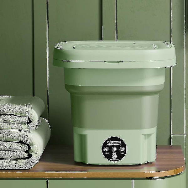 8L Hopfällbar Tvättmaskin Portabel Strumpor Och Underkläder Infällbar Hushållstvättmaskin 3 Modeller Med Centrifugering AV Grön Green US