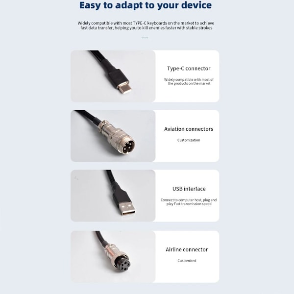 Mekaniskt tangentbord Loop USB-tangentbordskabel SVART black