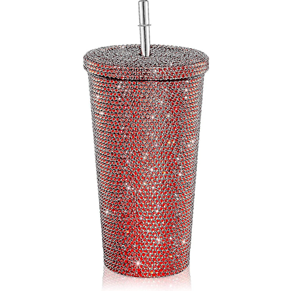 Bling Diamant Tumbler Glitter Vattenflaska Med Lock Red