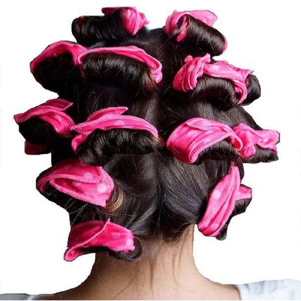 10-delars mjukt sömnspolset – flexibla skumspolar för DIY-hårstyling – rosa, värmefri hårvård