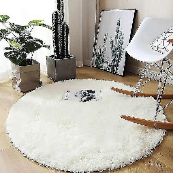 Mjuk Rund Matta Fluffiga Vita Mattor för Vardagsrum Mjuk Heminredning Sovrum-WELLNGS Wh Diameter 100cm White