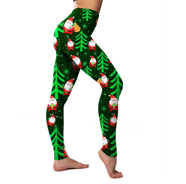 Elastiske tights for kvinner til jul, Juleleggings grønne green S