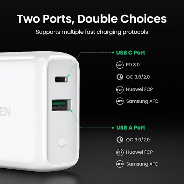 18W iPhone dubbel USB-laddare med 2 kablar