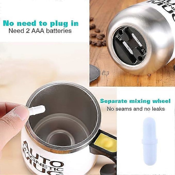 400ML Elektrisk Själv-Omrörande Kaffemugg (Vit), Automatisk Magnetisk Mugg i Rostfritt Stål, Själv-Blandande Kopp för Kaffe Te Varm Choklad Mjölk Kakao Protein
