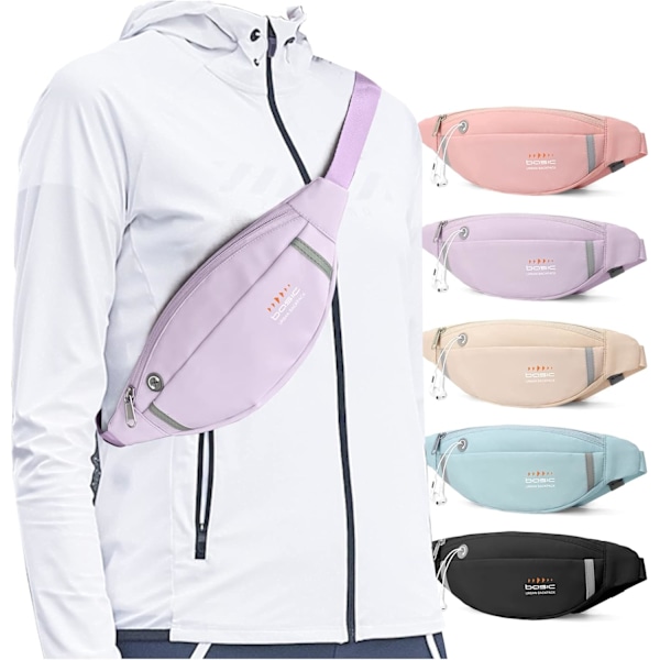 Liten midjeväska vattentät bältesväska för kvinnor Crossbody midjeväska med hörlursuttag för löpning resor vandring lättviktig magväska lila