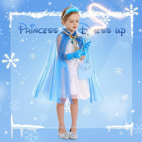 Prinsesscape-set, 12 st Prinsesskläder för Liten Flicka, Prinsessklänningar för Flicka 3-8 År Födelsedagspresent Blue