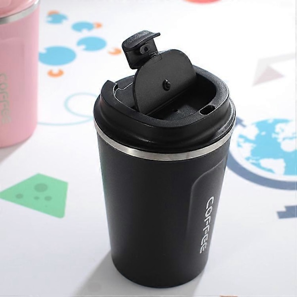 Dubbel rostfri stål 304 Kaffemugg Bil Termosmugg Rese Termokopp 380ml Black