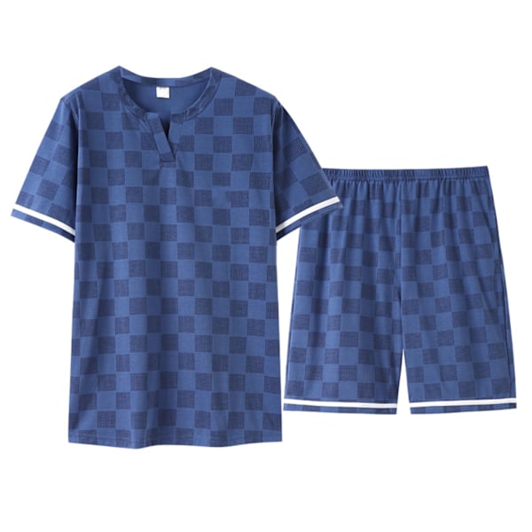 Herr Kort Pyjamas Set Man Sommar Tunn Bomullsbyxor Tryck Casual Hem Loungewear V-Hals XXL
