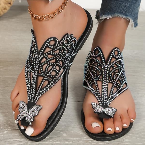 Sandaler för kvinnor, sommar, strand, bohemiska flip-flops svarta black 41