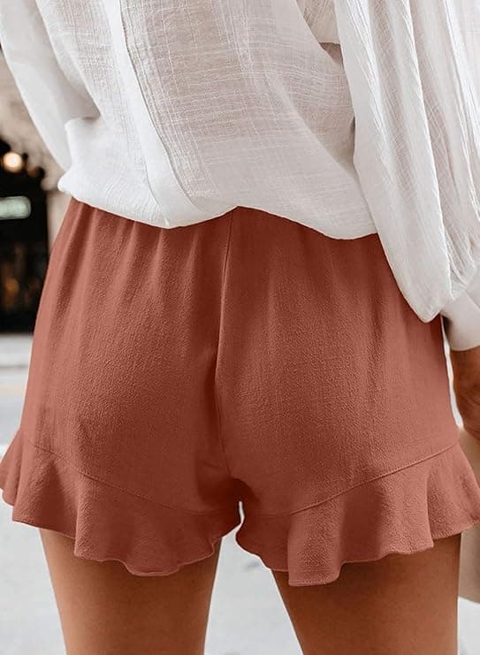 Komfortable dameshorts med snøring, elastisk midje, ensfarget, uformell, sommerstrand