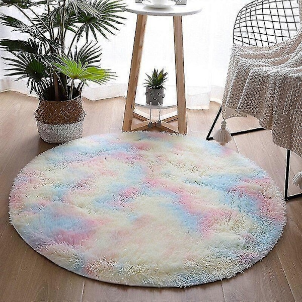 Mjuk rund matta fluffiga vita mattor för vardagsrum mjuk heminredning sovrum-WELLNGS regnbåge Diameter 60cm rainbow