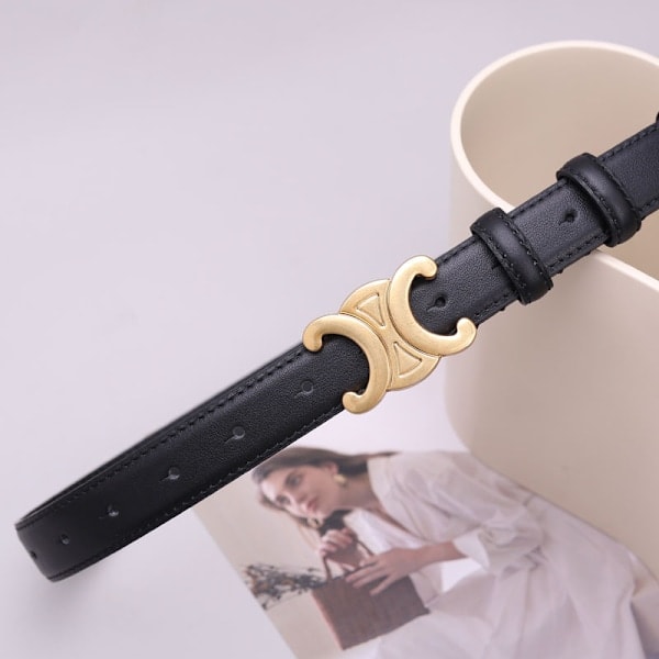 Triumfbågen Bälte för kvinnor, jeansbälte, dubbelsidigt läder, tunt bälte för att dekorera kostymer (2,4 cm brett) Svart Black 41.3 in/105cm