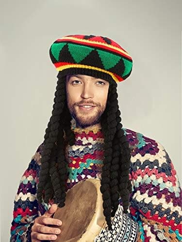 Rasta Hat med sorte dreadlocks paryk Rasta paryk med dreads sjov hat, 1 stk