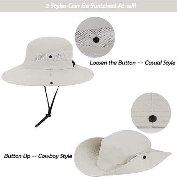 Kvinders solhatte, UV-beskyttelse, foldbare, med net og bred skygge, strandfiskerhat med hestehalehul