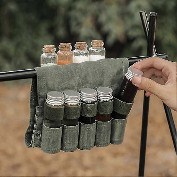 Förvaringsväska för kryddor, flaskorganisatör för utomhuscamping, kryddbehållare Army Green