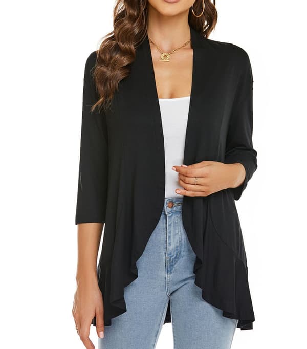 Dame sommer cardigan let blød dametop Sort Black M