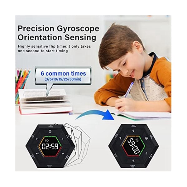Pomodoro-timer, produktivitetstimer, 3, 5, 15, 30, 45, 60 minuter förinställd smart nedräkningstimer, tid M Black