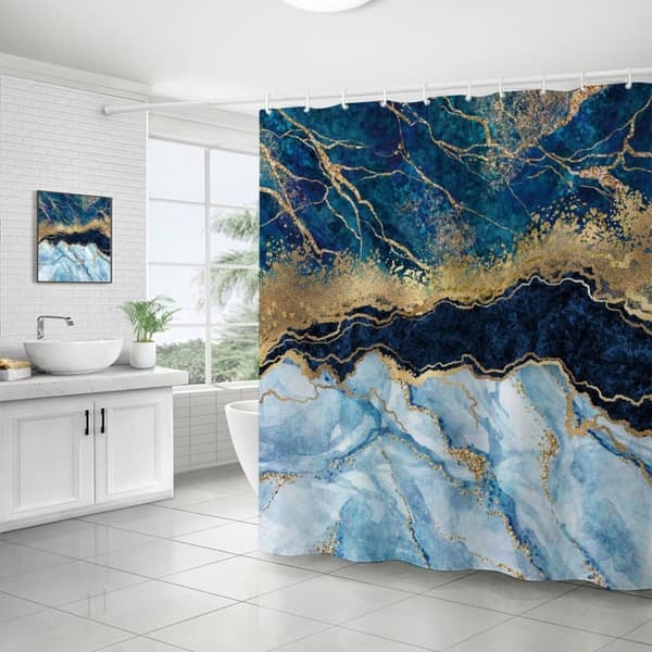Mønstret bruseforhæng i marmor 180x180cm Vandtæt og vaskbart[YJD] A