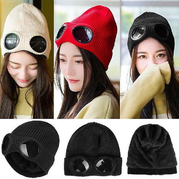 Unisex Varm Vintermössa Stickad Ull Tjock Mössa Glasögonmössa grey